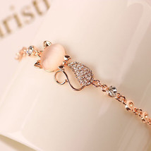 Rose Gold Alloy Lovely Cat Bracelets for Women Femme Children Girl Gift Jewelry  - £8.65 GBP