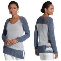 Chico&#39;s Whitney Pullover Sweater Light Dark Blue Asymmetrical Knit Croch... - $22.99