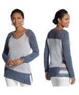 Chico&#39;s Whitney Pullover Sweater Light Dark Blue Asymmetrical Knit Croch... - $31.44 CAD