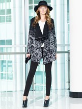 Europ EAN Wool Cardigan Open Front Jacket Printed Long Sleeve Leather Trim S M L - £113.79 GBP
