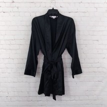Victoria’s Secret Robe Womens One Size Black Satin Attached Belt Pockets - £19.71 GBP