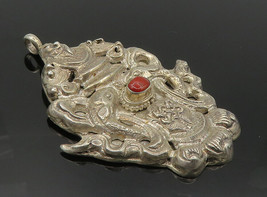 925 Sterling Silver - Vintage Red Coral Double Fish Design Pendant - PT6545 - £74.67 GBP