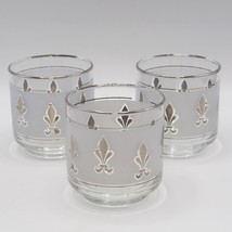 Set of 3 Libbey Glass Frosted On the Rocks Glasses Fleur De Lis Pattern - $19.79