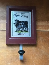 Two Dairy Milk Cows on Silver Metal in Rustic Painted Cranberry Red Wood Frame  - £8.87 GBP