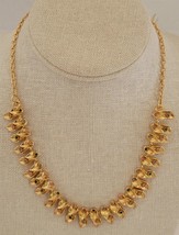 Vintage 17&quot; Goldtone Leaf &amp; Rhinestones Necklace Costume Jewelry - £7.00 GBP