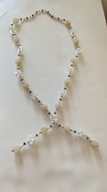 Vintage clear off white Plastic Sugar bead Lariat Necklace ,with double tassle - £35.69 GBP