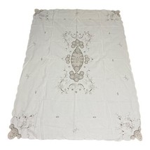 White Cotton Fancy Floral Embroidered Cut Out Tablecloth Large Oblong 46... - $56.09