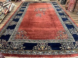Large Oriental Rug 10x17 Open Field Red and Navy Blue Palace Sized Handmade Wool - £5,289.93 GBP