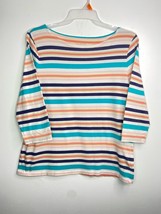 Talbots Stripe Top Womens L Boat Neck 3/4 Sleeve Cotton Stretch Multicolor - £10.07 GBP