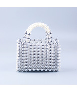 Silver Acrylic Pearl Handmade Beaded Handbag - £54.23 GBP