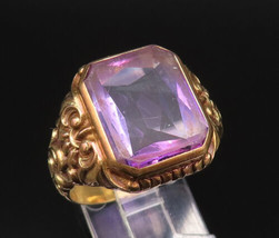 14K GOLD - Vintage Antique Victorian Square Amethyst Swirl Ring Sz 10.5 - GR573 - £940.21 GBP