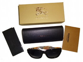 Burberry Check Arm Sunglasses Black Frame $319 Grey Gradient Polarized L... - $176.42