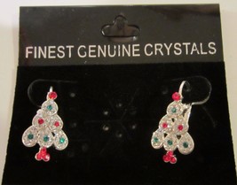 Christmas Tree Pierced Earrings New on Card Festive Rhinestones 3/4 Inches Tall - £11.78 GBP