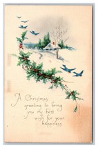 Christmas Winter Landscape Cabin Bluebirds Unused Gibson Lines DB Postcard Y9 - £3.13 GBP