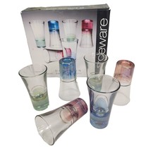 6 Pc Circleware Occasion Shot Glass Retro MCM Gold Band Green Blue Pink Boxed - £12.50 GBP