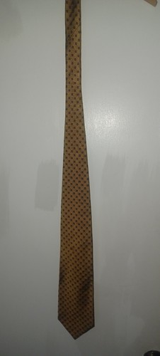 Brooks Brothers Makers Silk Tie Gold Blue Geometric Square Pattern Neckt... - $17.99