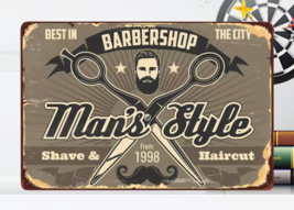 Barber Shop Man&#39;s Style Shave &amp; Cut Vintage Novelty Metal Sign 12&quot; x 8&quot; Wall Art - £7.03 GBP