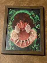 African Tribal Print Female Woman Glass Framed Wall Picture Decor - £18.77 GBP