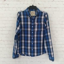 Hollister Shirt Mens Medium Blue Tartan Paid Long Sleeve Button Up Logo ... - $17.88