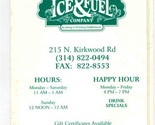 Kirkwood Ice &amp; Fuel Company Menu Kirkwood Missouri  - $17.80