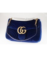 Gucci Medium Marmont Matelasse Shoulder Bag in Blue Velvet Gold HW Box D... - €1.041,73 EUR