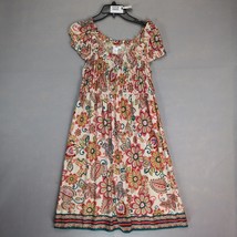 London Times Floral Smocked Midi Dress Sz 12 Ruffled Trim Stretch Boho M... - $28.00