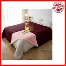 Machine Washable 82x82 Waterproof Pet Blanket - Burgundy Red + Pink Reve... - $52.37
