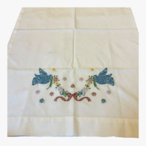 Doves With Peace Ribbon Pair of Pillow Cases Blue Birds Embroidered Standard VTG - £26.28 GBP