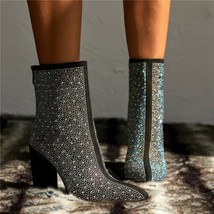  2022 Women&#39;s Sexy Shiny Rhinestone Thick Square Heel Boots Size 6-9 - £55.00 GBP