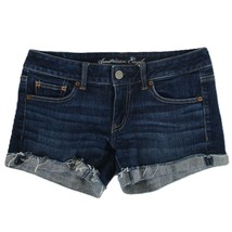 American Eagle Cutoff Cuffed Shorts Womens 6 Blue Jean Stretch Denim Low... - $18.79