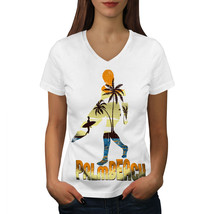 Wellcoda Beach Surf Sun Holiday Womens V-Neck T-shirt, Miami Graphic Design Tee - £16.02 GBP