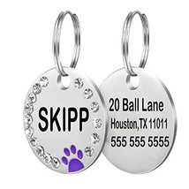 ANL Custom Personalized Rhinestone pet ID tag - Small Medium Large Dogs (Purple) - £4.73 GBP