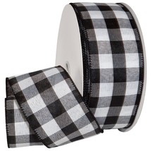 Cambridge Wired Plaid Ribbon, 2.5&quot; X 50 Yd, Black Gingham - £41.49 GBP