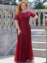 Plus size Evening Dresses Long Sleeve Crew Neck  Gown 2022 ever pretty of Burdy  - £298.46 GBP