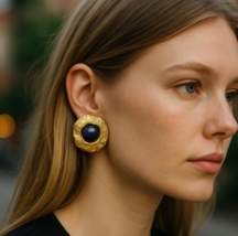 Chic 1960’s Faux Black Obsidian Gold Tone Clip On Earrings - $373.49 MXN