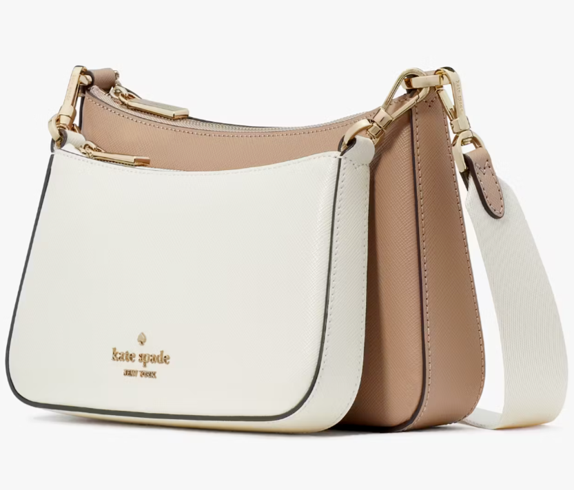 NWB Kate Spade Duet Beige & White Leather Crossbody KH759 Purse $349 Gift Bag FS