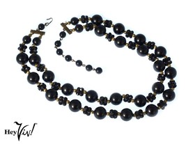 Vintage Double Strand Black &amp; Gold Bead Necklace - Chunky Style - 18&quot; - Hey Viv - £20.70 GBP