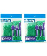 Heavy Duty Plastic Cutlery, 48 pieces Set in Green, 2-pack (32 Spoons, 3... - £5.36 GBP