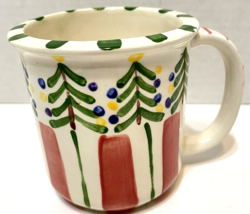 Vintage Handmde Hand Painted Christmas Tree Coffee Tea Cup Mug Signed Kate - $18.54