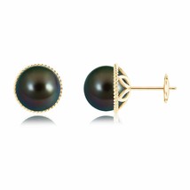 ANGARA 9mm Tahitian Pearl Earrings with Twisted Rope Frame in 14K Solid Gold - $890.10