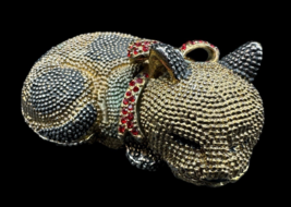 Cat Trinket Box Swan Stones Metal Kitten Sleeping 2.5&quot; Storage Gold Black - $354.99 MXN