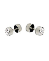 Illusion Fake Tunnel Plug Silver Tone Crystal Pave Unisex Steel Screw Ea... - £9.86 GBP