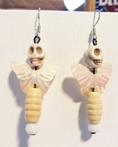 white butterfly sugar skull bead drop earrings day of the dead handmade jewelry - £5.62 GBP