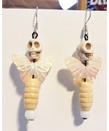 white butterfly sugar skull bead drop earrings day of the dead handmade ... - £5.58 GBP