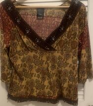 Women’s Babydoll Top Size L sleeve Floral blouse Lace Beaded - $29.00