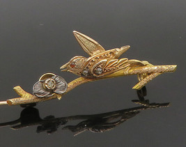 10K GOLD - Vintage Antique Old-Mine Diamonds Floral Bird Brooch Pin - GB032 - £297.66 GBP