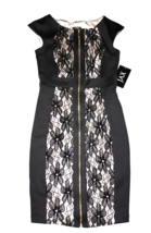 NWT JAX Black Floral Lace Exposed Zip-Front Cap-Sleeve Sheath Dress 2 $138 - £17.05 GBP