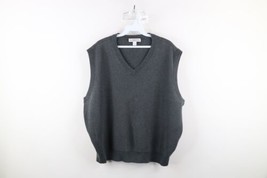 Vintage 90s Streetwear Mens Large Faded Boxy Fit Cotton Knit Sweater Vest Gray - £38.88 GBP