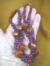 (v322-1) Orange Carnelian + Purple Amethyst gemstone beaded 30&quot; long Necklace - £81.98 GBP
