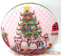 Christmas Tin Can  Round Empty good condition Victorian Dolls decorated - £6.29 GBP